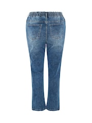 Yours Curve Blue Elasticated Waist Boyfriend Jeans - Image 6 of 6