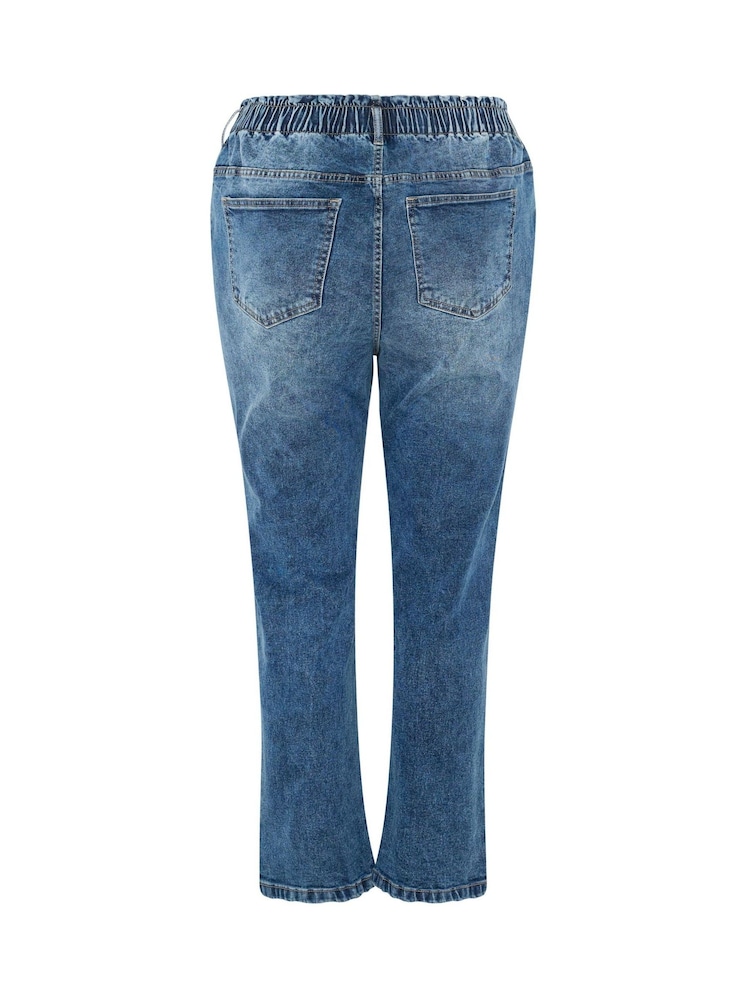 Yours Curve Blue Elasticated Waist Boyfriend Jeans - Image 6 of 6 Yours Curve Blue Elasticated Waist Boyfriend Jeans - Image 6 of 6