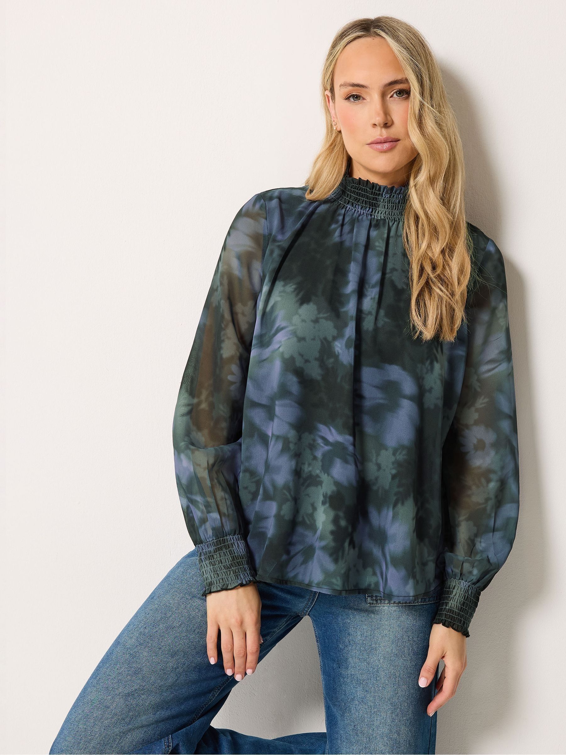 Long Tall Sally Women's Tall Shirred High Neck Blouse in Dark Navy | Size: 20 - Image 1