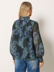 Long Tall Sally Blue Floral Shirred High Neck Blouse - Image 3 of 6