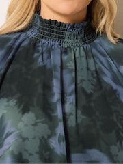 Long Tall Sally Blue Floral Shirred High Neck Blouse - Image 4 of 6