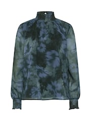 Long Tall Sally Blue Floral Shirred High Neck Blouse - Image 5 of 6