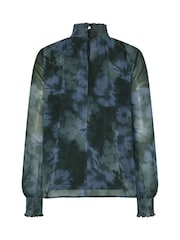 Long Tall Sally Blue Floral Shirred High Neck Blouse - Image 6 of 6