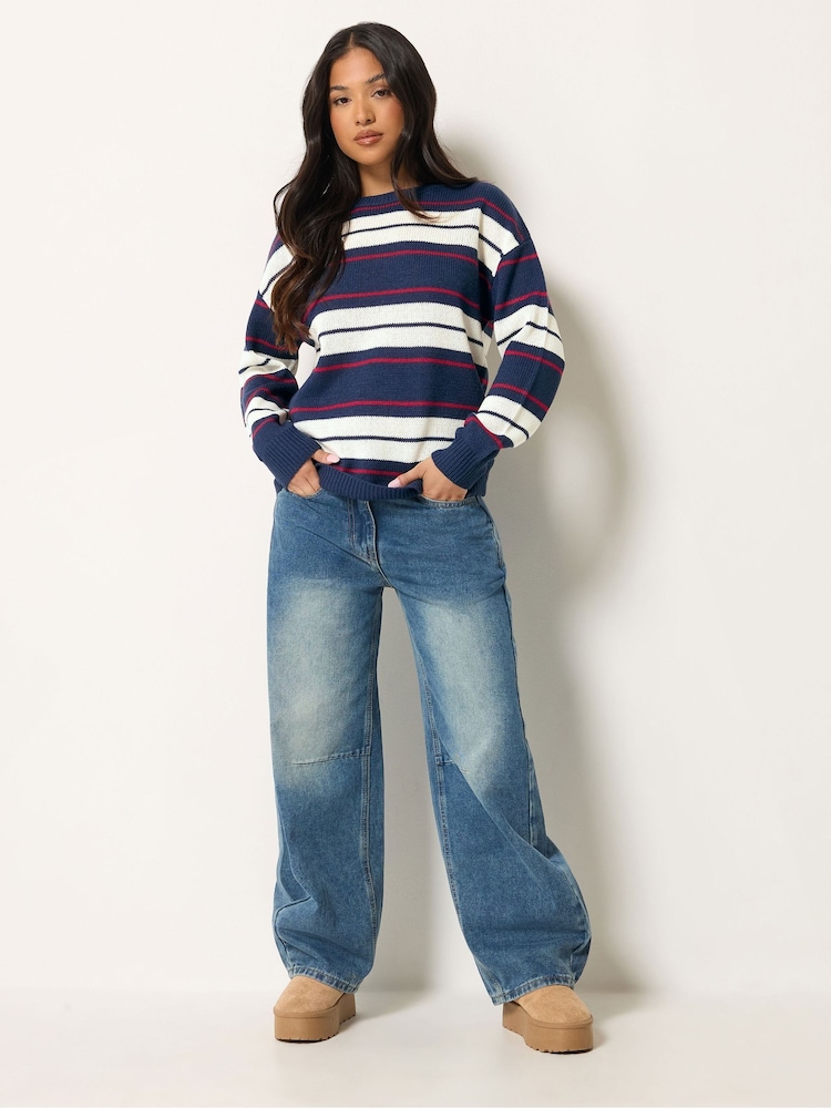 PixieGirl Petite Blue Stripe Knitted Jumper - Image 2 of 6 PixieGirl Petite Blue Stripe Knitted Jumper - Image 2 of 6
