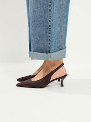 Yours Curve Brown Leopard Print Extra Wide Fit Faux Suede Sling Back Heels - Image 1 of 6