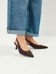 Yours Curve Brown Leopard Print Extra Wide Fit Faux Suede Sling Back Heels - Image 2 of 6