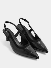 Yours Curve Black Extra Wide Fit Croc Embossed Slingback Heels - Image 2 of 5