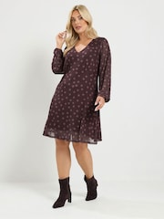 Yours Curve Gepunktetes Netzstoffkleid mit Ballonärmeln - Bild 1 von 6