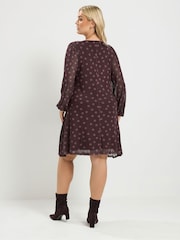 Yours Curve Gepunktetes Netzstoffkleid mit Ballonärmeln - Bild 3 von 6