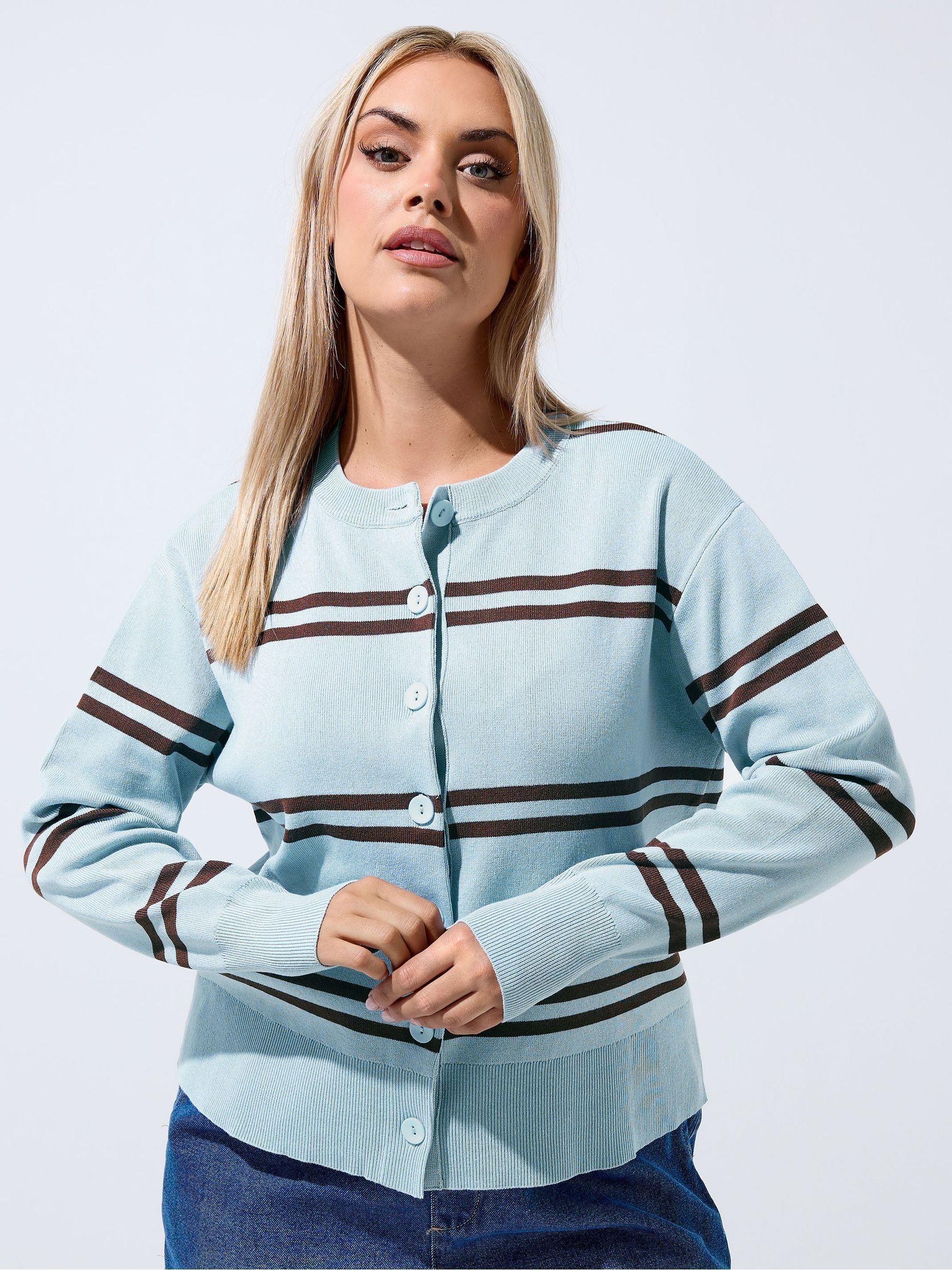 Yours Women's Stripe Cardigan Sweater in Baby Blue | Size: 26-28 - Image 6