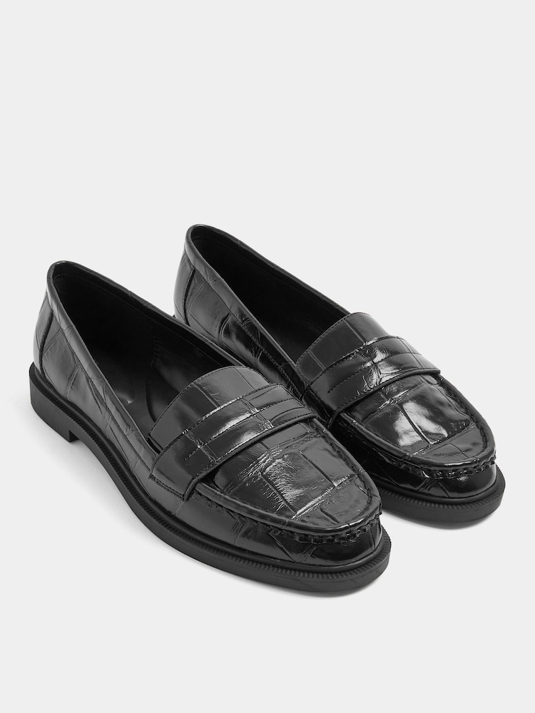 Yours Curve Black Extra Wide Fit Croc Embossed Loafers - Image 2 of 5