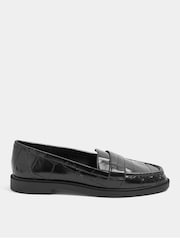 Yours Curve Black Extra Wide Fit Croc Embossed Loafers - Image 3 of 5