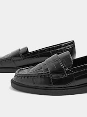 Yours Curve Black Extra Wide Fit Croc Embossed Loafers - Image 5 of 5