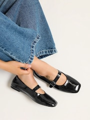 Yours Curve Black Patent Wide Fit Buckle Detail Mary Jane Flats - Image 1 of 5
