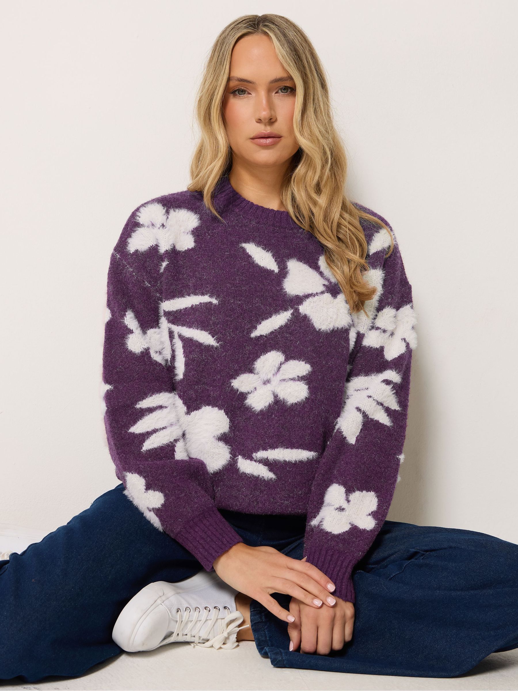 Long Tall Sally Women's Purple Tall Jacquard Knitted Jumper In | : 8/10 - Image 2