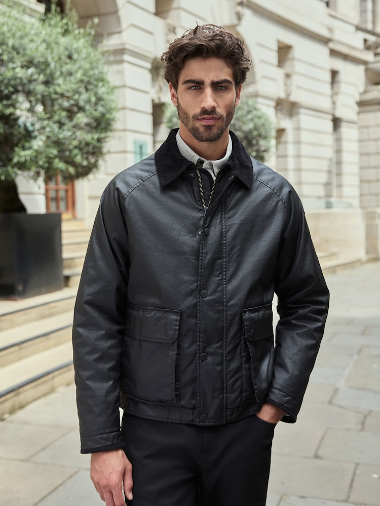 Black Faux Wax Cord Collar Jacket - Image 1 of 14