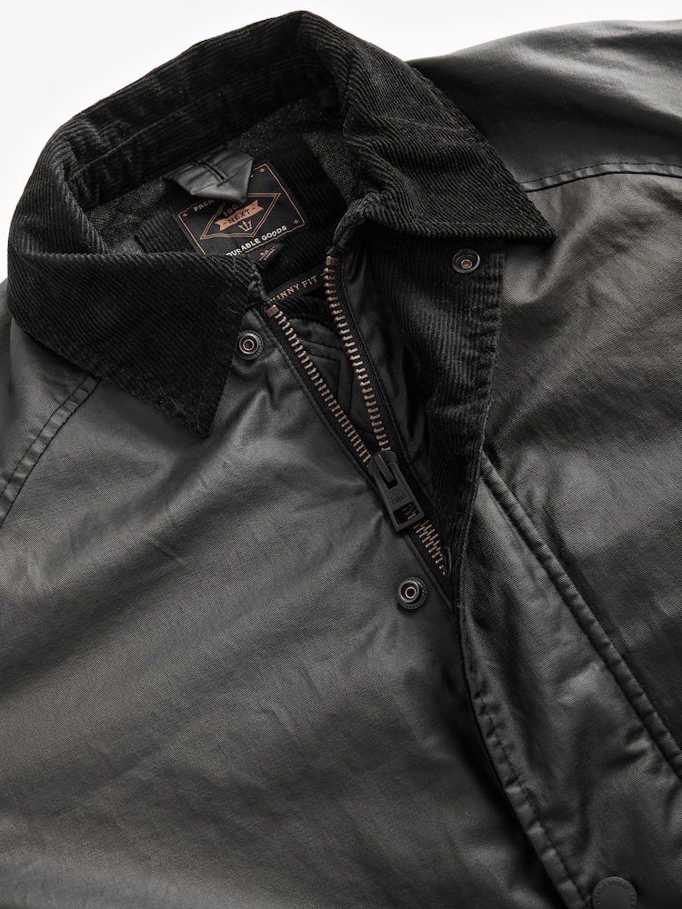 Black Faux Wax Cord Collar Jacket - Image 12 of 14