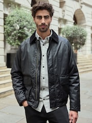 Black Faux Wax Cord Collar Jacket - Image 2 of 14