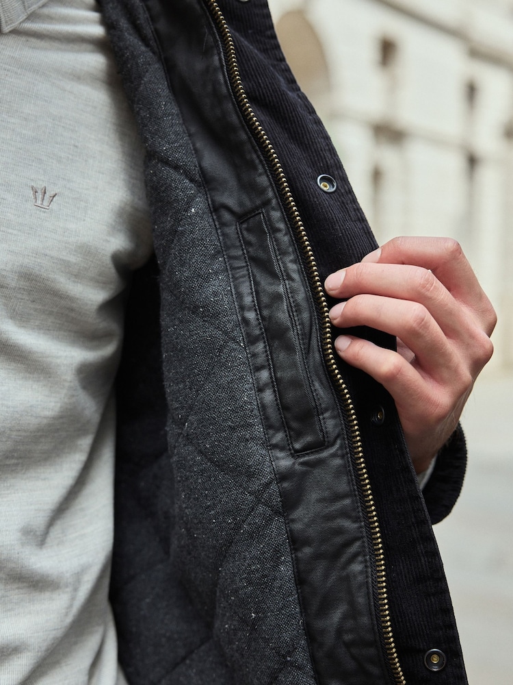 Black Faux Wax Cord Collar Jacket - Image 8 of 14