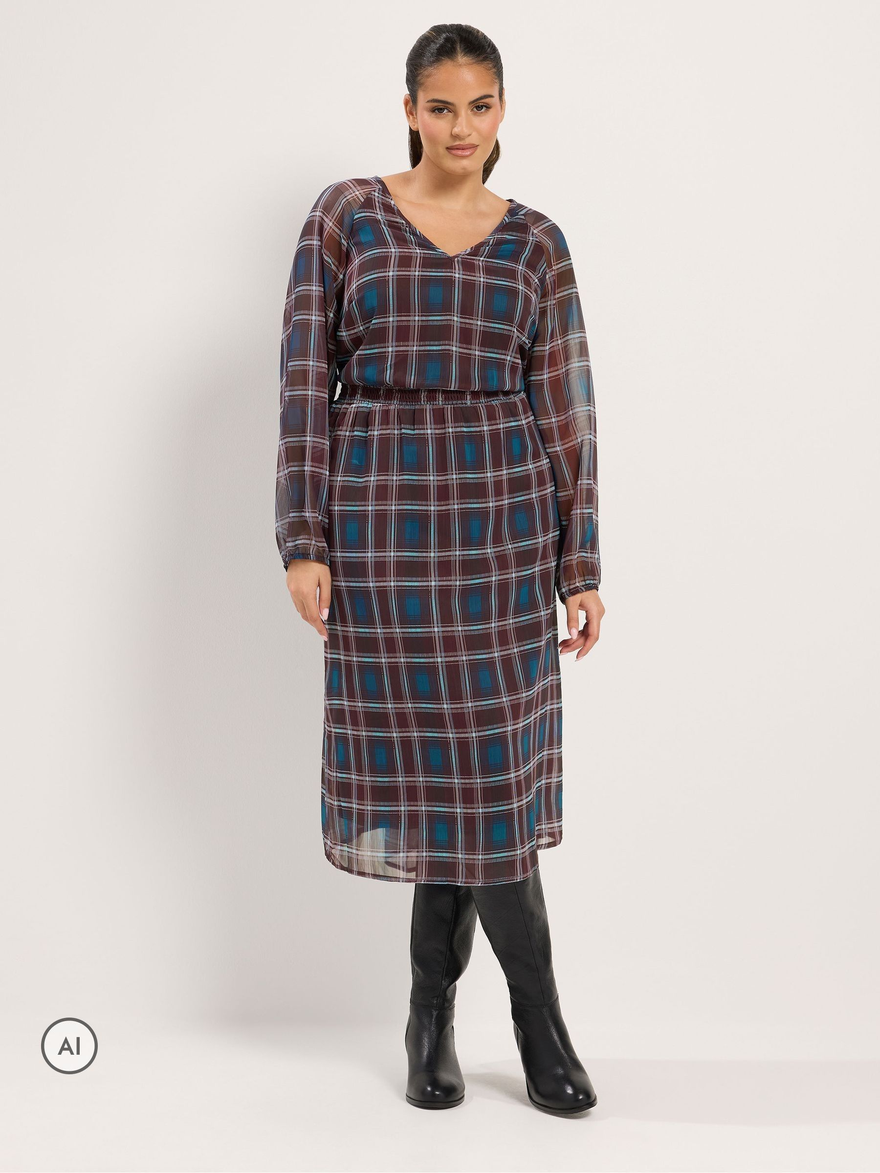 Yours Women's Multicolor Check Midi Dress | Size: 30-32 - Image 2