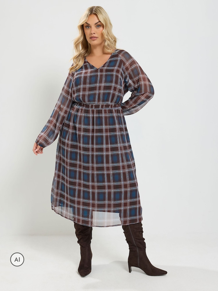 Yours Curve Purple Tie Neck Midi Dress - Image 1 of 6
