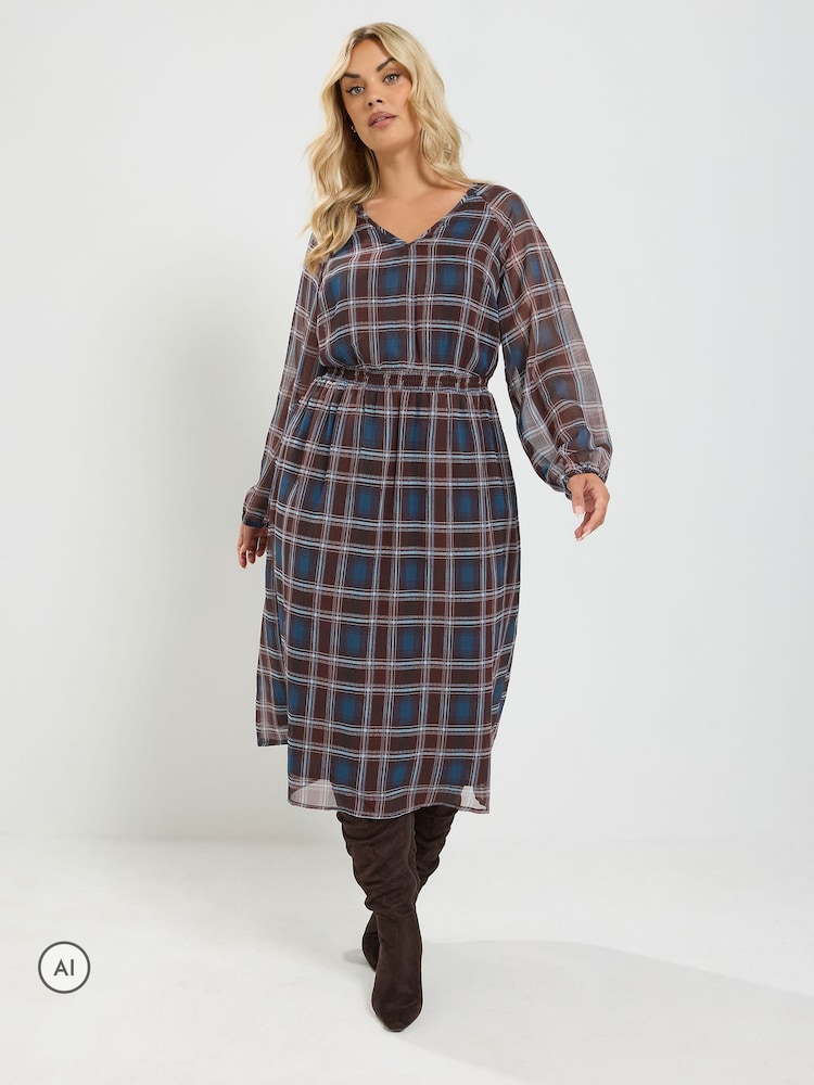 Yours Curve Purple Tie Neck Midi Dress - Image 2 of 6