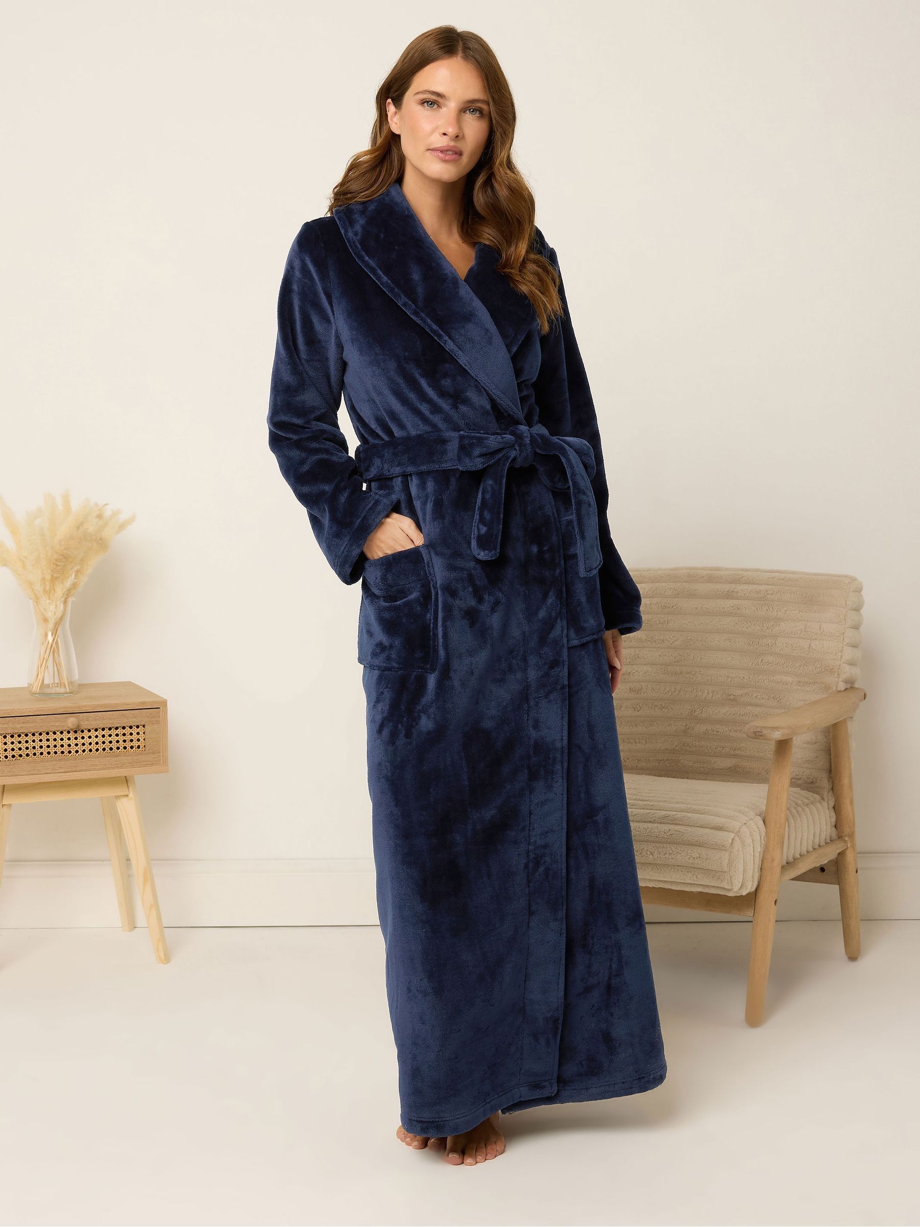 M & Co Women's Blue Premium Soft Touch Shawl Dressing Gown