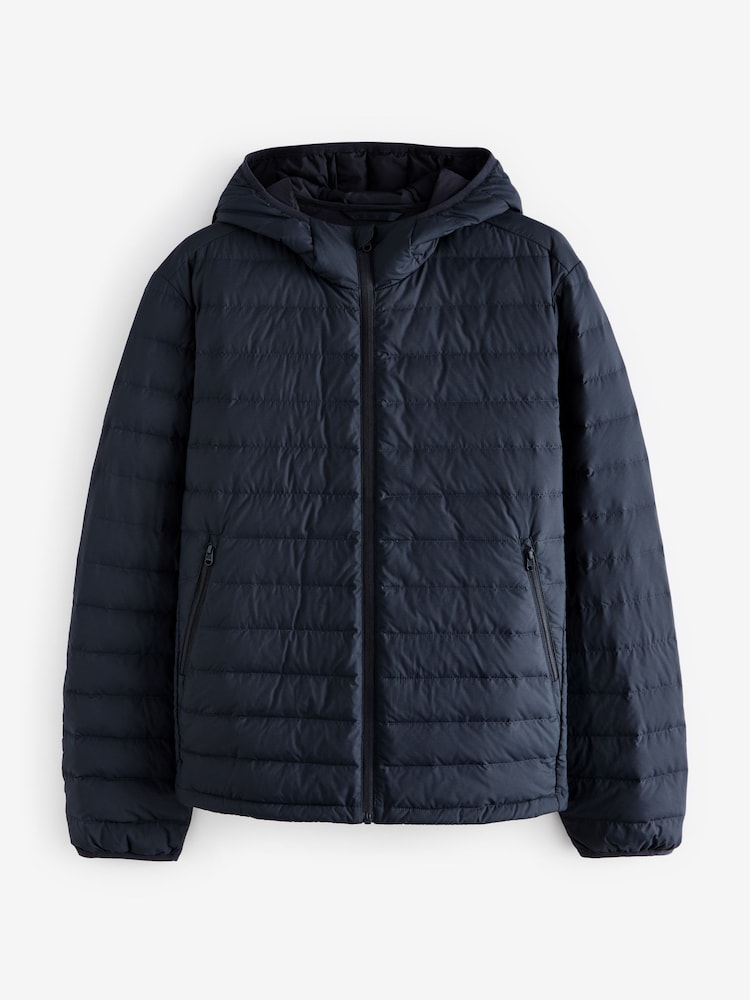 Bleu marine - Résistant à la douche Lightweight Hooded Puffer Coat Veste - Image 10 of 14