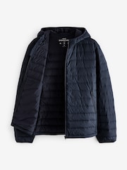 Navy Blue Shower Resistant Lightweight Hooded Puffer Coat Jacket - Image 11 of 14