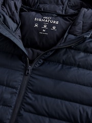 Navy Blue Shower Resistant Lightweight Hooded Puffer Coat Jacket - Image 12 of 14