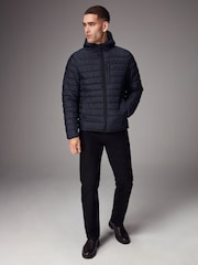 Navy Blue Shower Resistant Lightweight Hooded Puffer Coat Jacket - Image 2 of 14
