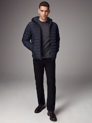 Navy Blue Shower Resistant Lightweight Hooded Puffer Coat Jacket - Image 3 of 14
