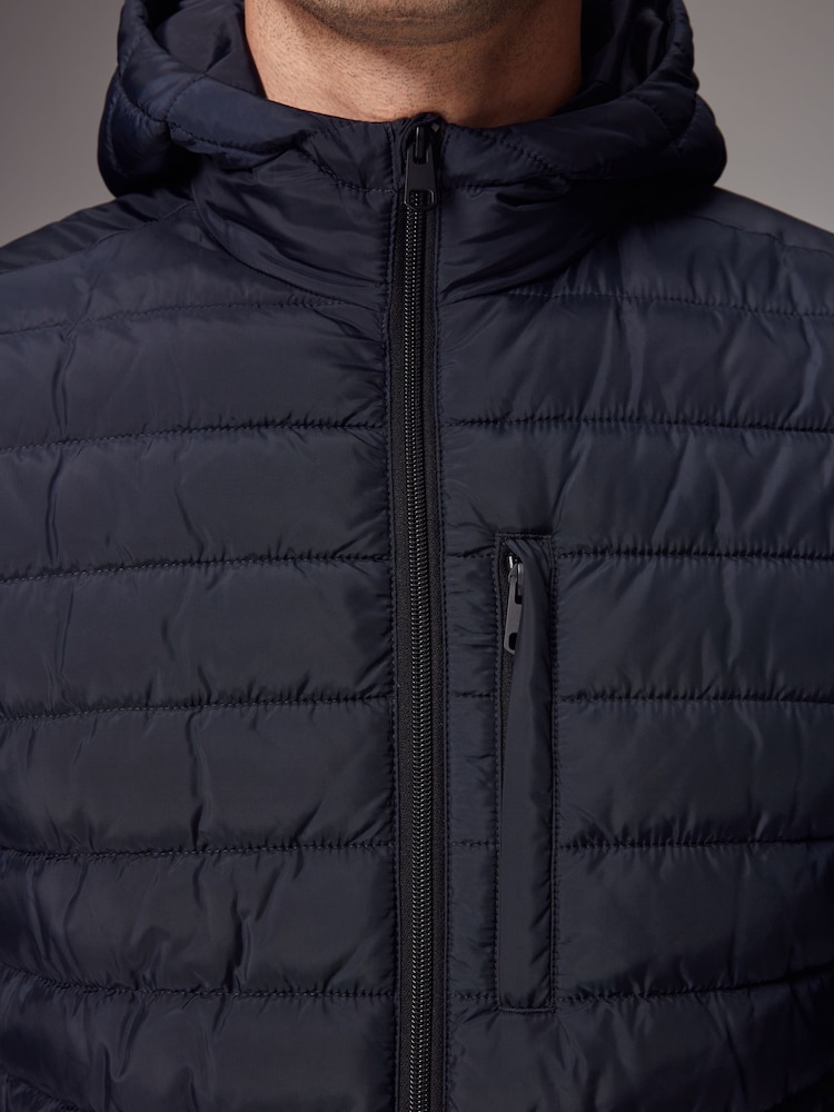 Bleu marine - Résistant à la douche Lightweight Hooded Puffer Coat Veste - Image 7 of 14