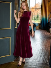 Joe Browns Red Tiah Panelled Velour Sleeveless Dress - Image 1 of 7