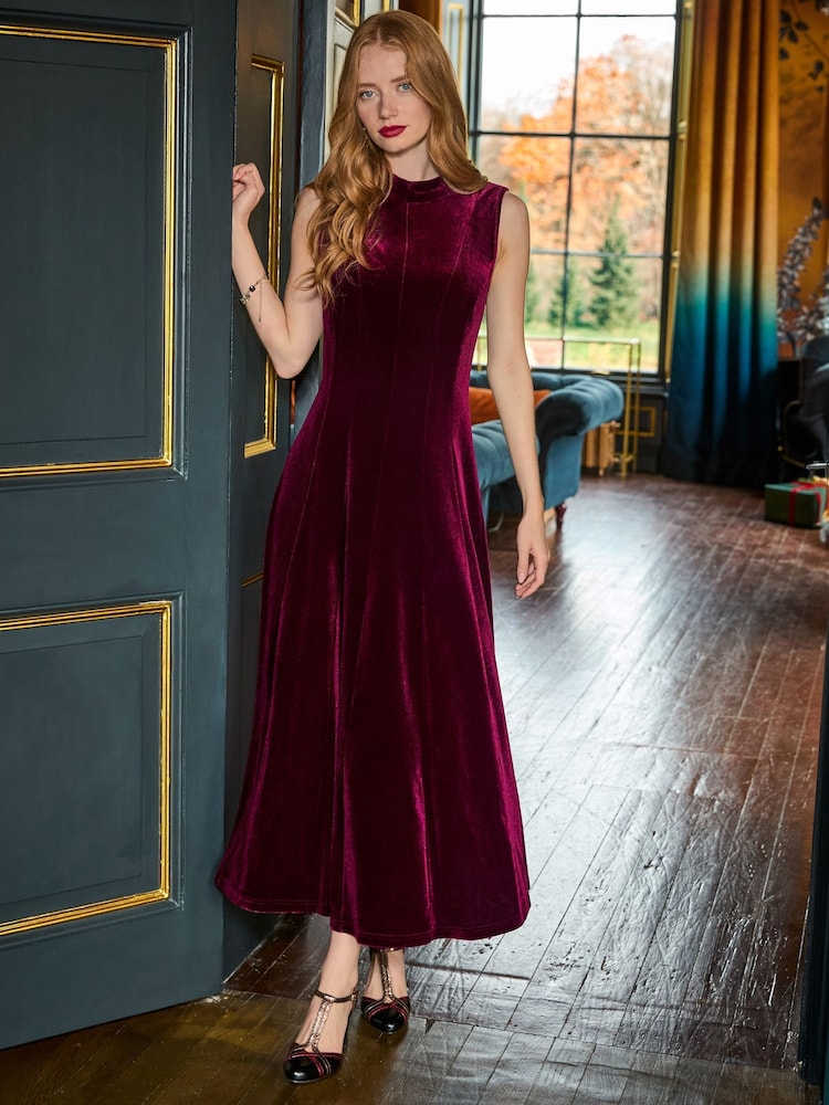 Joe Browns Red Tiah Panelled Velour Sleeveless Dress - Image 1 of 7 Joe Browns Red Tiah Panelled Velour Sleeveless Dress - Image 1 of 7