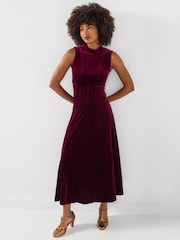 Joe Browns Red Tiah Panelled Velour Sleeveless Dress - Image 2 of 7