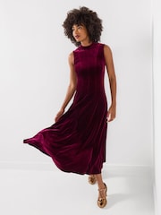 Joe Browns Red Tiah Panelled Velour Sleeveless Dress - Image 5 of 7