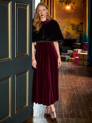 Joe Browns Red Tiah Panelled Velour Sleeveless Dress - Image 6 of 7