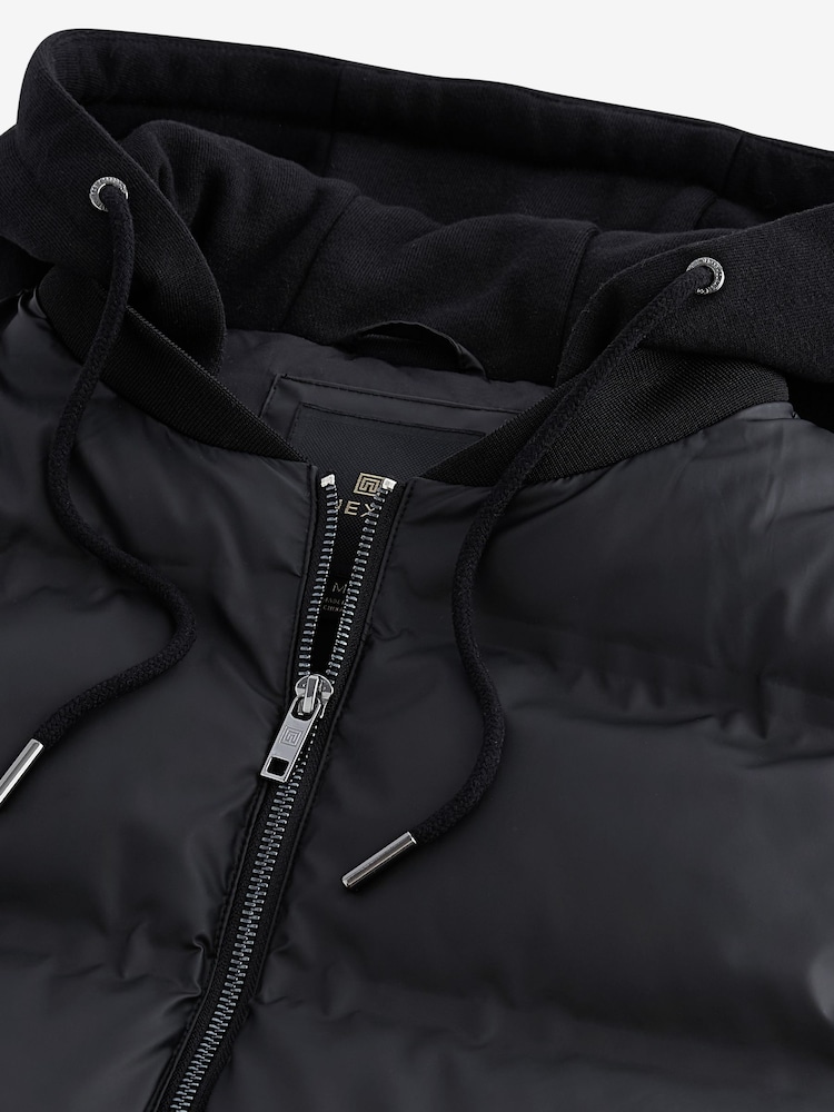 Black Jersey Sleeve Hybrid Puffer Jacket - Image 10 of 10