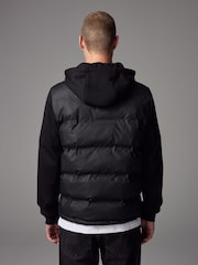 Black Jersey Sleeve Hybrid Puffer Jacket - Image 3 of 10