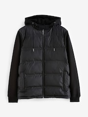 Black Jersey Sleeve Hybrid Puffer Jacket - Image 7 of 10
