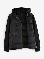 Black Jersey Sleeve Hybrid Puffer Jacket - Image 8 of 10