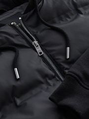 Black Jersey Sleeve Hybrid Puffer Jacket - Image 9 of 10