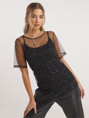 Simply Be Black Sparkle Mesh Overlay Top - Image 1 of 4
