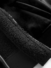 Black Faux Suede Borg Lined Zip Up Funnel Jacket - Image 8 of 9