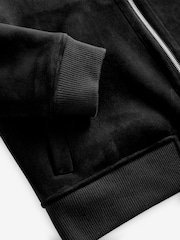 Black Faux Suede Borg Lined Zip Up Funnel Jacket - Image 9 of 9