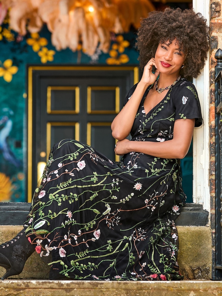 Buy Joe Browns Black Dramatic Florals Embroidered Maxi Dress from Next ...