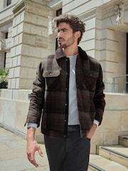 Brown Wool Rich Checked Borg Collared Jacket - Image 1 of 13