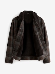 Brown Wool Rich Checked Borg Collared Jacket - Image 10 of 13