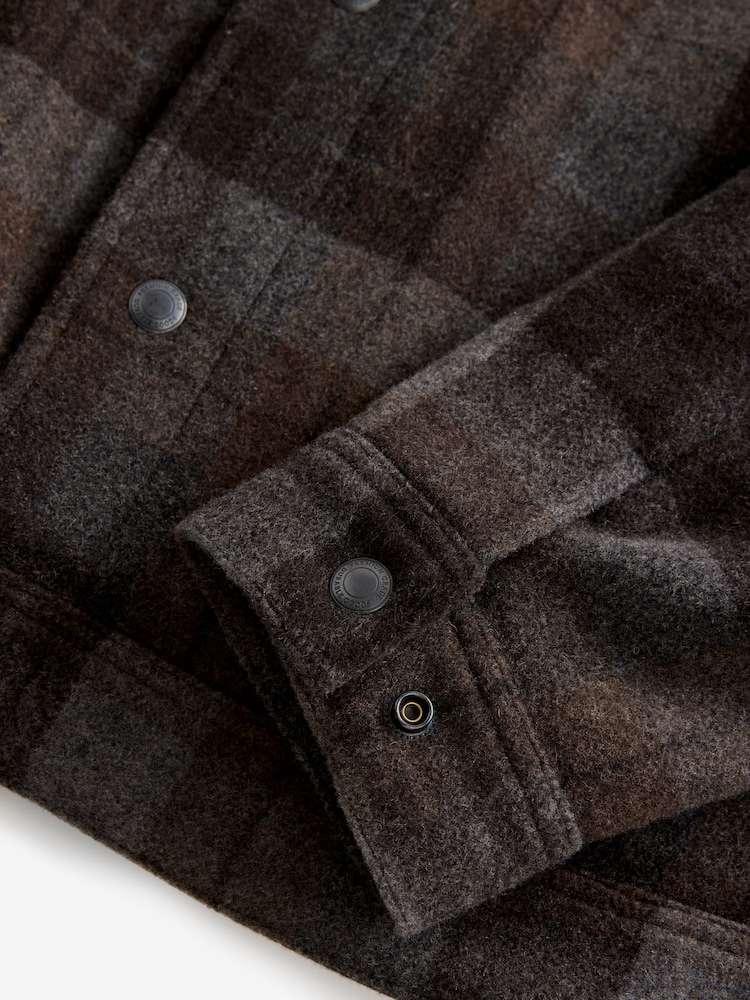 Brown Wool Rich Checked Borg Collared Jacket - Image 13 of 13